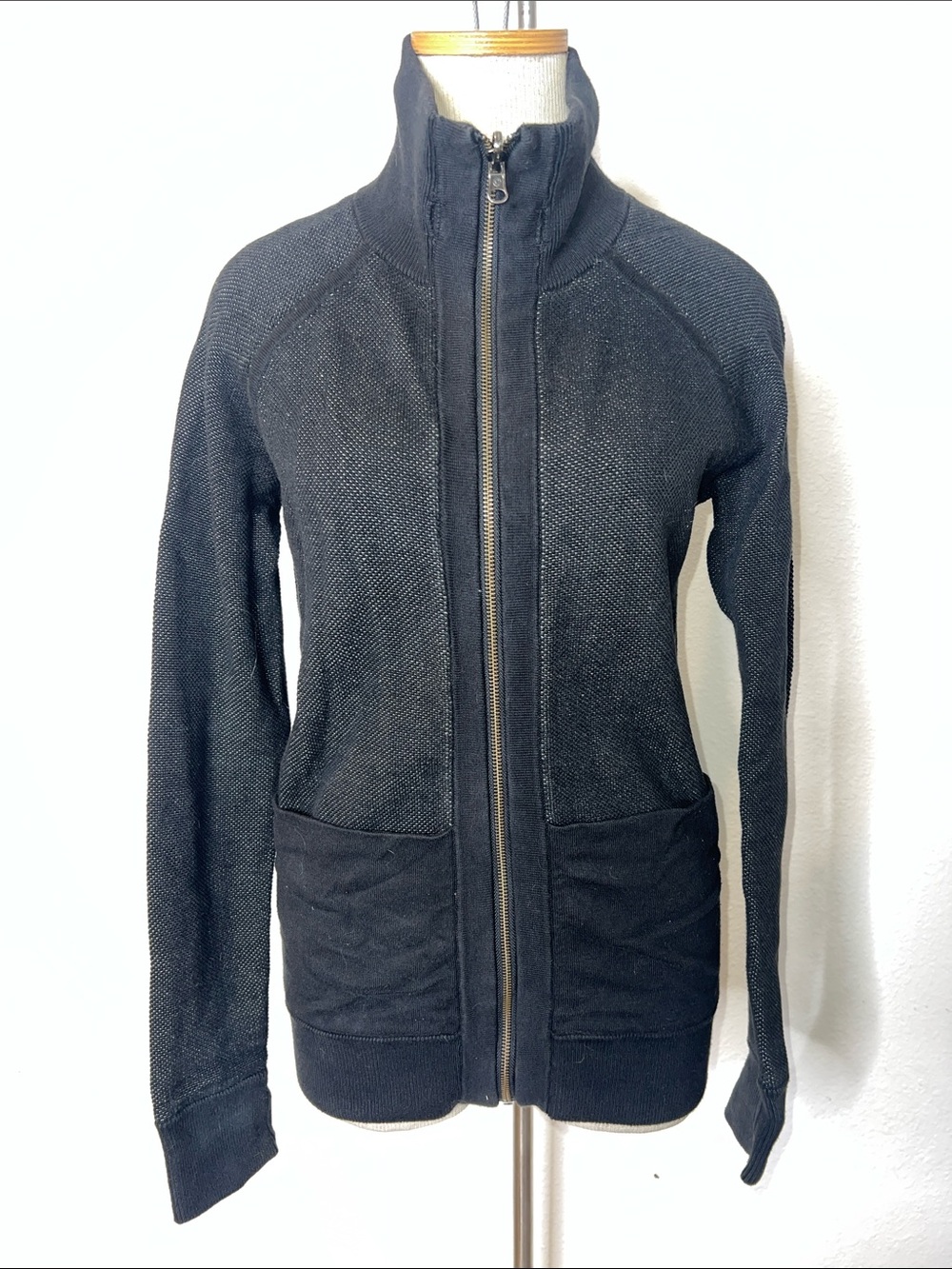 Lululemon Post Savasana Black Full-Zip Textured Knit Jacket